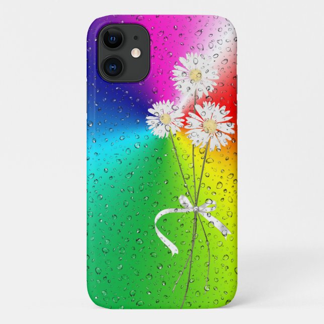 white daisies with raindrops on rainbow Case-Mate iPhone case (Back)