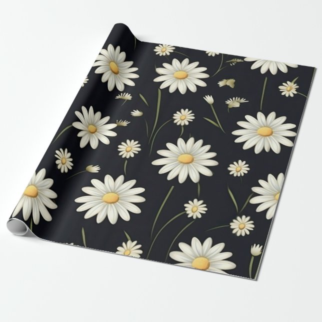 White Daisies Wrapping Paper (Unrolled)