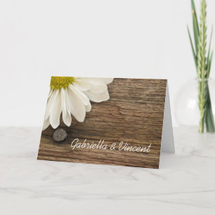 White Daisy and Barn Wood Country Wedding Invitation