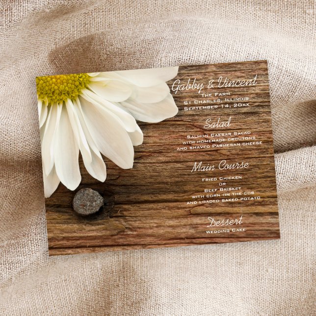 White Daisy and Barn Wood Ranch Wedding Menu (Creator Uploaded)