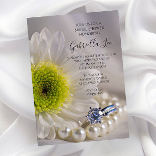 White Daisy and Diamond Ring Bridal Shower Invitation