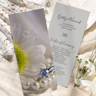White Daisy and Diamond Ring Wedding Program Programme