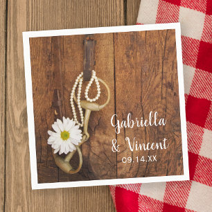 White Daisy and Horse Bit Country Western Wedding Napkin