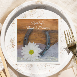 White Daisy and Horseshoe Western Bridal Shower Napkin