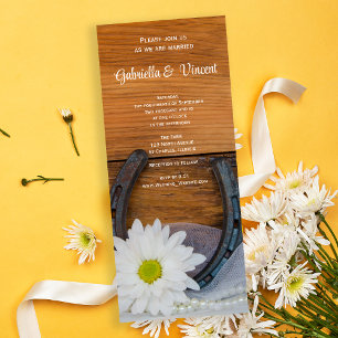 White Daisy and Horseshoe Western Wedding Invitation
