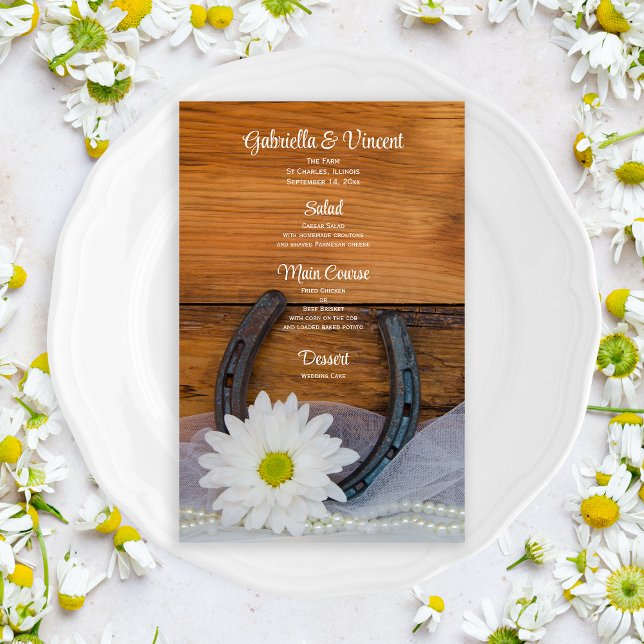 White Daisy and Horseshoe Western Wedding Menu (Creator Uploaded)