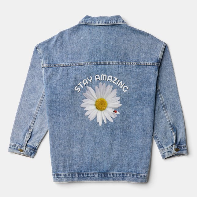 White Daisy and Lady Bug Denim Jacket (Back)
