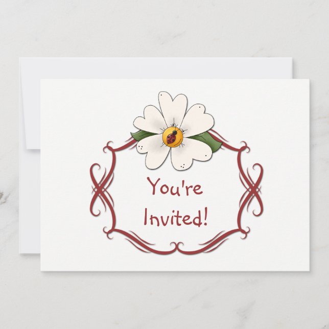 White Daisy and Ladybug Birthday Party Invitation (Front)