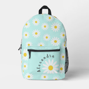 White Daisy and Name Printed Backpack