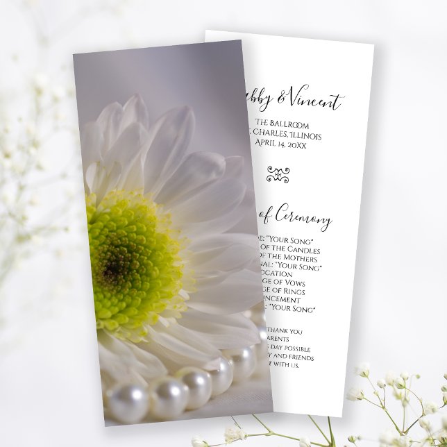 White Daisy and Pearls Wedding Program Programme (Creator Uploaded)