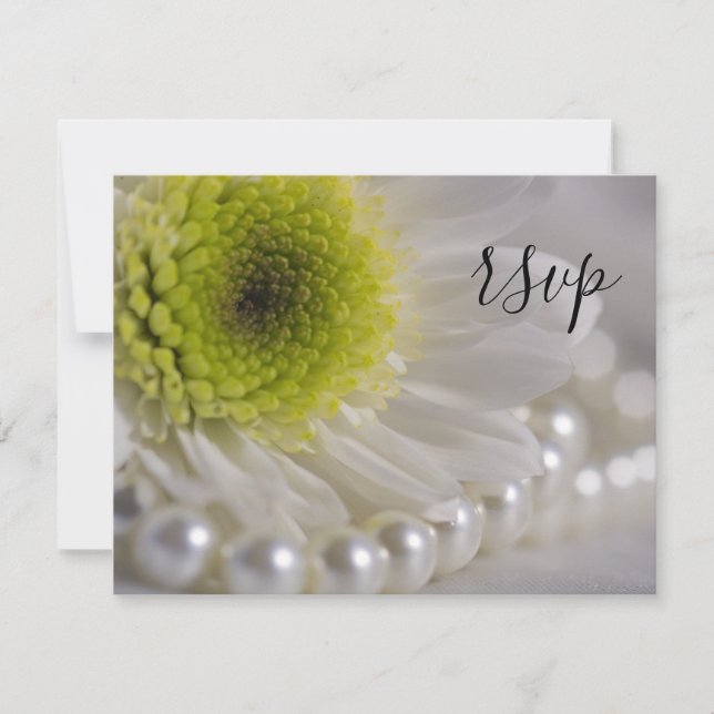 White Daisy and Pearls Wedding RSVP (Front)