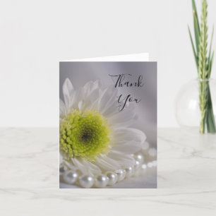 White Daisy and Pearls Wedding Thank You Card