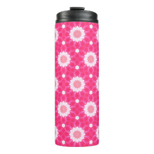White daisy and stars over pink background pattern thermal tumbler