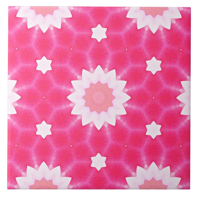 White daisy and stars over pink background pattern tile (Front)