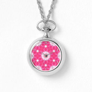 White daisy and stars over pink background pattern watch