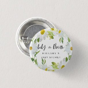 White Daisy Baby Shower Summer floral bloom 3 Cm Round Badge