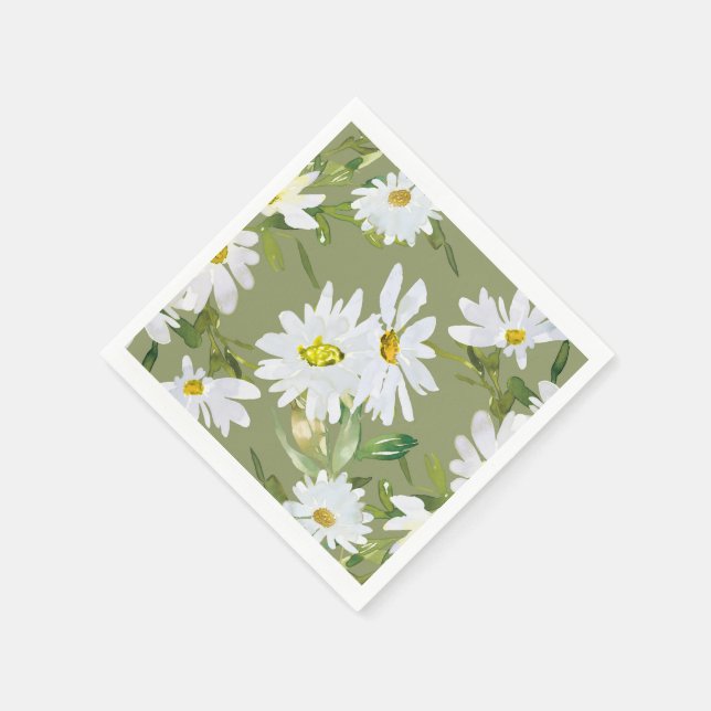 White Daisy | Baby Shower Summer floral bloom Napkin (Corner)