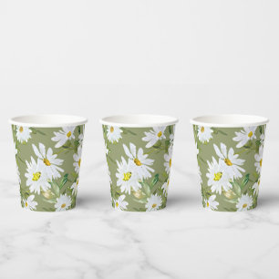 White Daisy Baby Shower Summer floral bloom Paper Cups