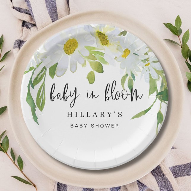 White Daisy | Baby Shower Summer floral Paper Plate (Creator Uploaded)