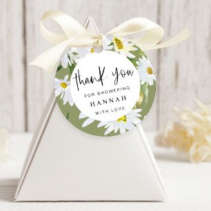 White Daisy Baby Shower Thank You Favour Circle Favour Tags