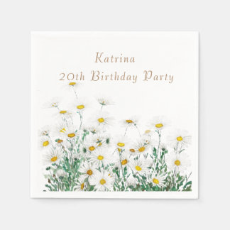 white daisy  birthday napkins