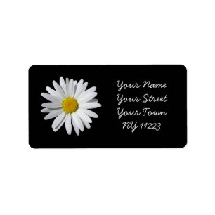 White Daisy Black Background Address Label