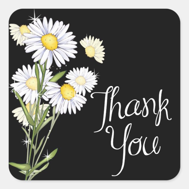 White Daisy Black Thank You Sticker / Seal (Front)