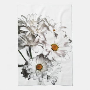White Daisy Bloom Kitchen Towel–Fresh Floral Decor Tea Towel