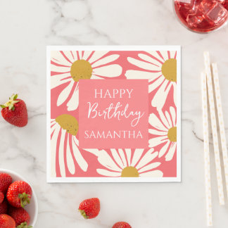 White Daisy Blooms –  Floral  Garden Birthday  Napkin