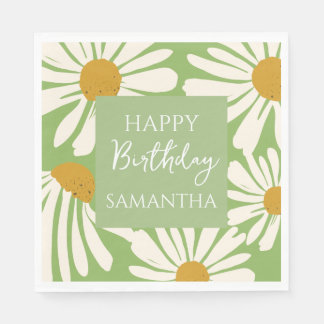 White Daisy Blooms –  Floral  Garden Birthday  Napkin