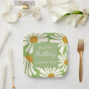 White Daisy Blooms – Floral Garden Birthday Paper Plate