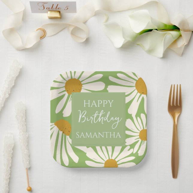 White Daisy Blooms –  Floral  Garden Birthday  Paper Plate (Wedding)