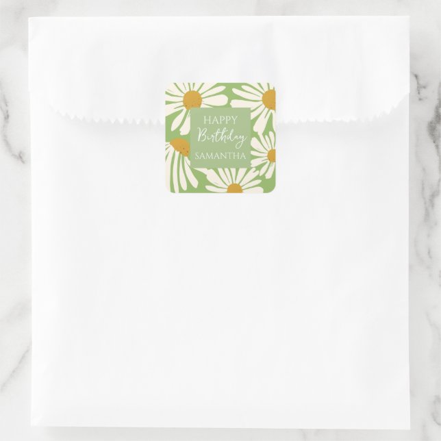 White Daisy Blooms –  Floral  Garden Birthday  Square Sticker (Bag)