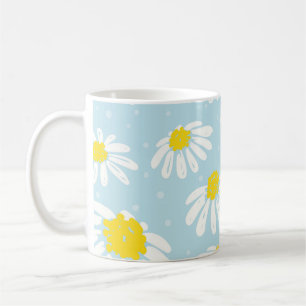 White Daisy Blue Background Seamless Coffee Mug