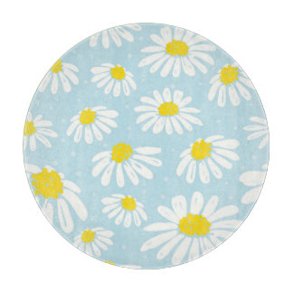 White Daisy Blue Background Seamless Cutting Board