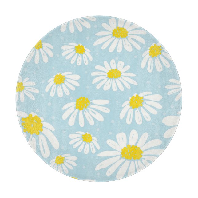 White Daisy Blue Background Seamless Cutting Board (Front)