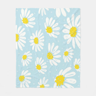 White Daisy Blue Background Seamless Fleece Blanket