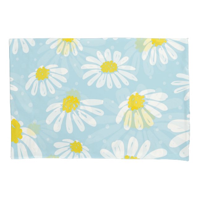 White Daisy Blue Background Seamless Pillowcase (Front)