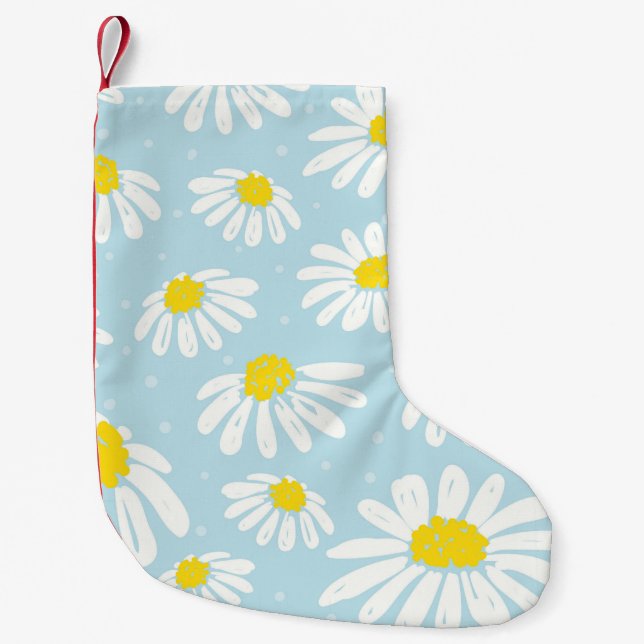 White Daisy Blue Background Seamless Small Christmas Stocking (Front)