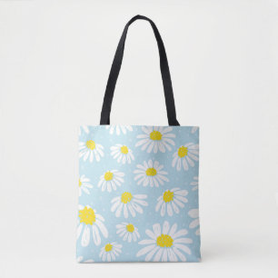 White Daisy Blue Background Seamless Tote Bag