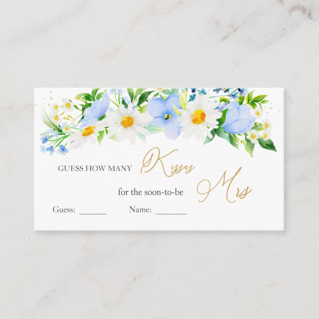 White Daisy Blue Floral Guess How Many Kisses Game Enclosure Card (Front)