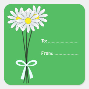 White Daisy Bouquet on Green Square Sticker