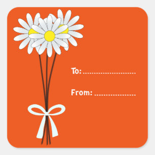 White Daisy Bouquet on Orange Square Sticker