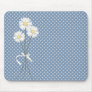 White Daisy Bouquet on Polka Dots Mouse Mat