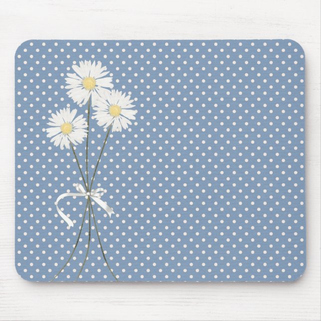 White Daisy Bouquet on Polka Dots Mouse Mat (Front)