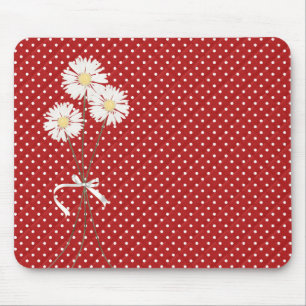 White Daisy Bouquet on Polka Dots Mouse Pad