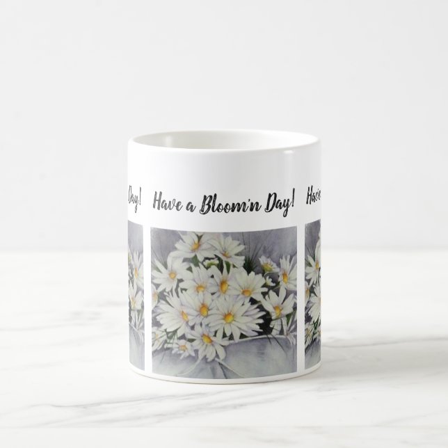 White Daisy Bouquet Watercolor Flowers Coffee Mug (Center)
