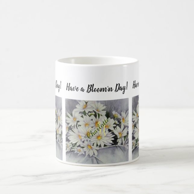 White Daisy Bouquet Watercolor Flowers Coffee Mug (Center)
