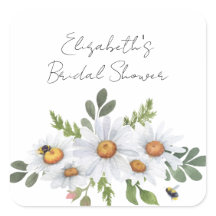 White daisy bridal shower stickers