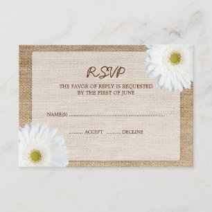 White Daisy Burlap Wedding RSVP Response Card